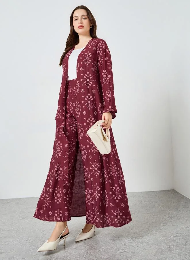 Styli  Women Printed Kimono and Wide Leg Pants Co-Ords for Women | Best Price UAE